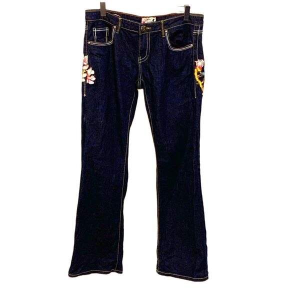 Ruthless Art Vintage Blue Dark Wash Low Rise Embroidered Bootcut Jeans Sz 13/31 - Picture 11 of 16